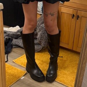 Jonak Paris Black Leather Knee High Boots